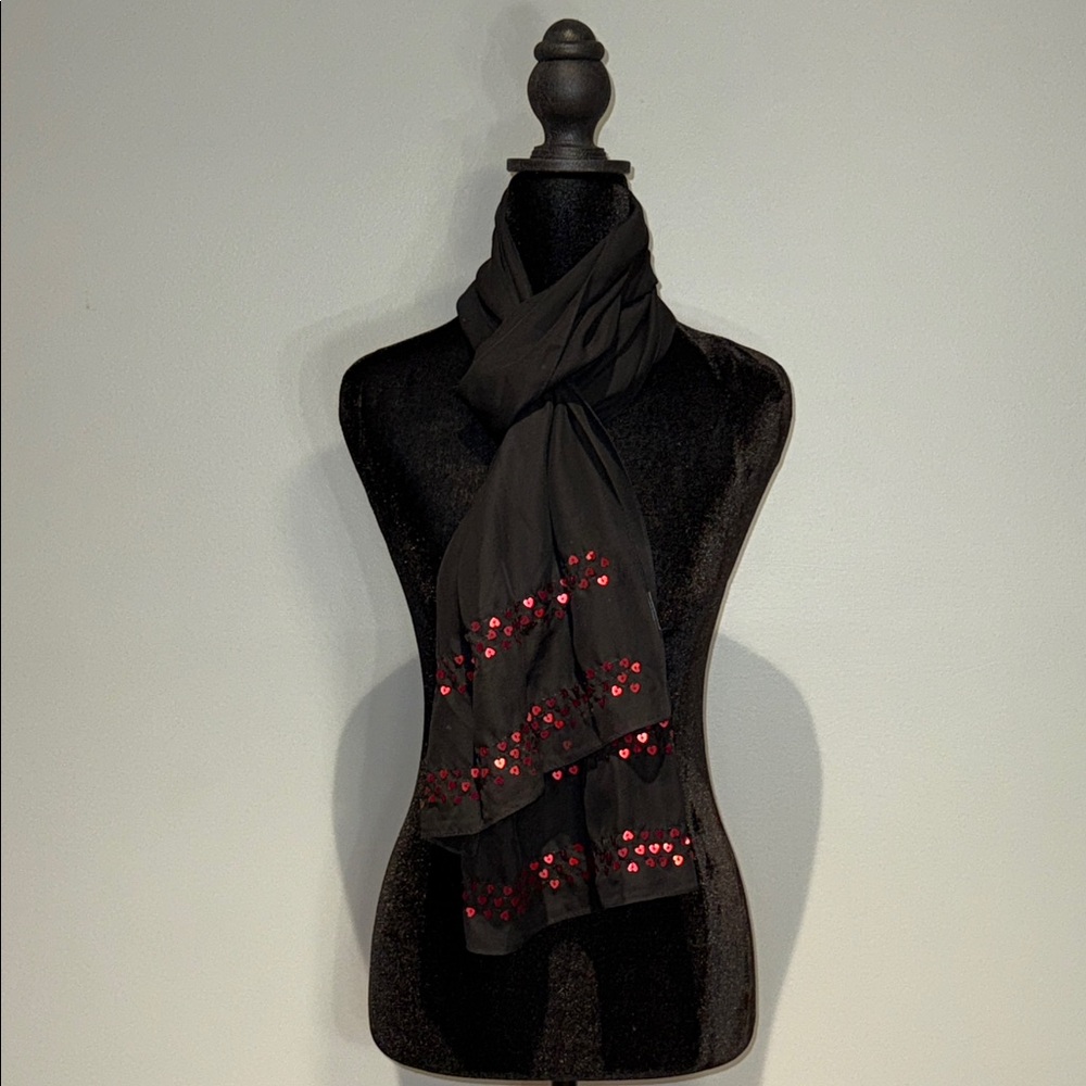 Black Sheer Scarf with Red Sequin Accents - Picture 3 of 5